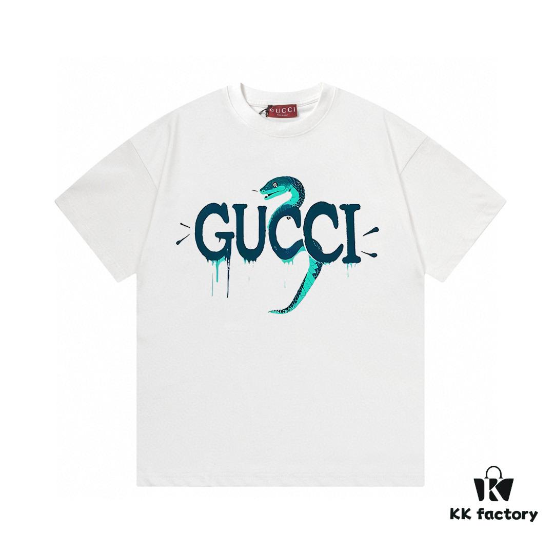 2025 Summer New Gucci Snake Year Limited Edition Double G Parody Letter Logo Print 300g Combed Cotton Round Neck Short Sleeve T-Shirt Unisex