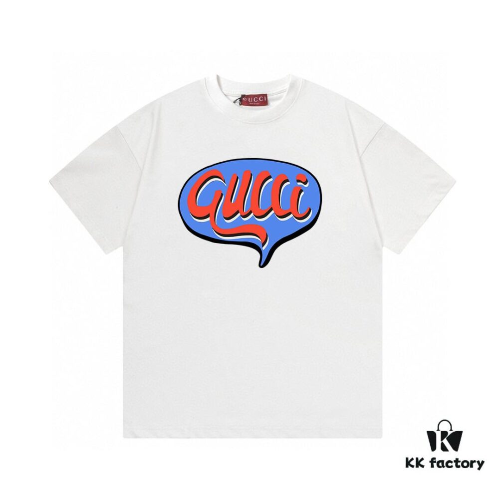 2025 Summer New Gucci GUCCI Logo Print 300g Combed Cotton Round Neck Short Sleeve T-Shirt Unisex