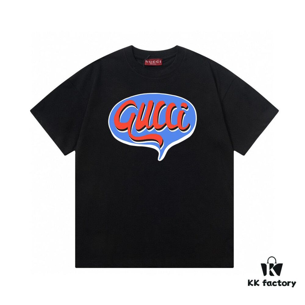 2025 Summer New Gucci GUCCI Logo Print 300g Combed Cotton Round Neck Short Sleeve T-Shirt Unisex