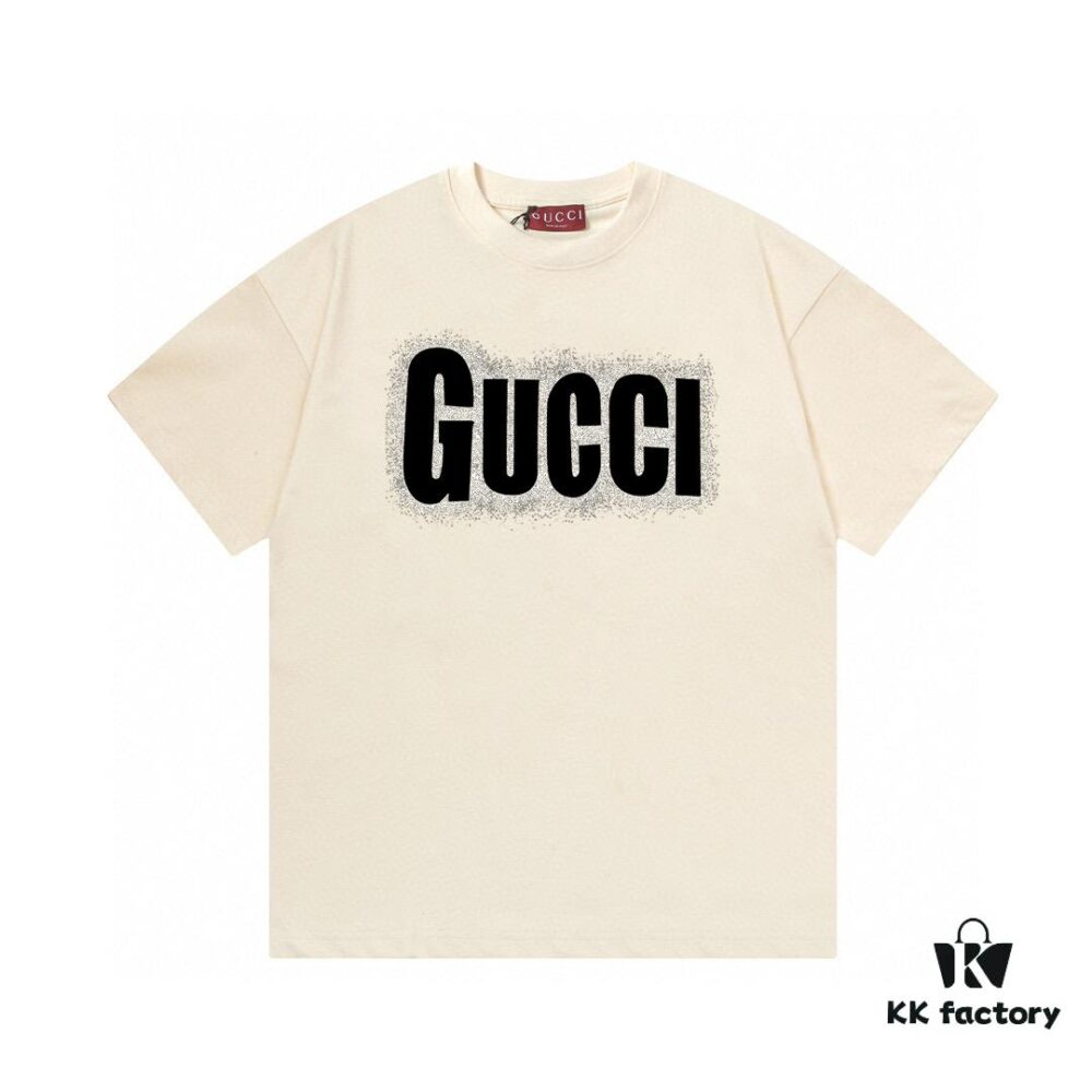 2025 Summer New Arrival GUCCI Snowflake Letter Logo Print 300g Combed Cotton Round Neck Short Sleeve T-Shirt Unisex