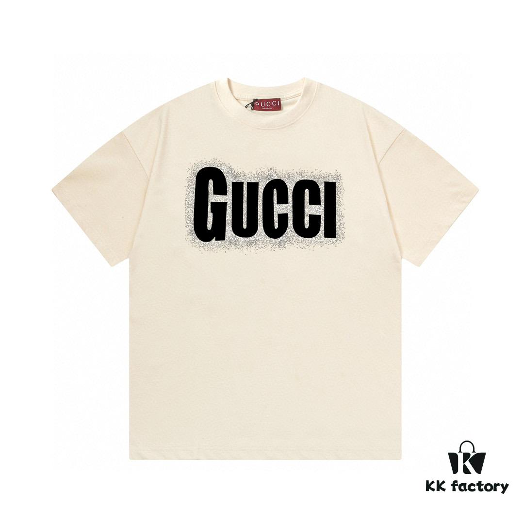 2025 Summer New Arrival GUCCI Snowflake Letter Logo Print 300g Combed Cotton Round Neck Short Sleeve T-Shirt Unisex