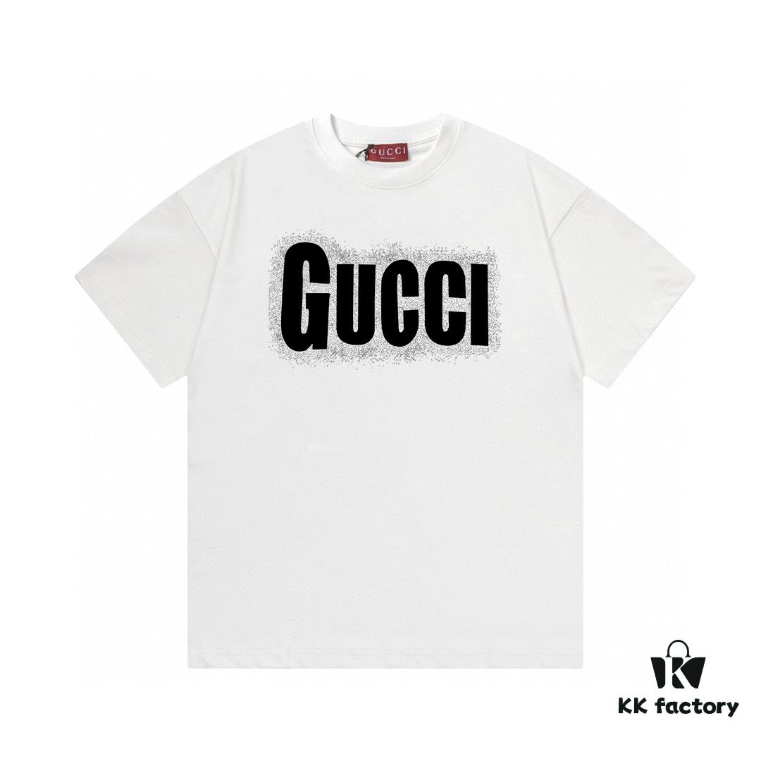 2025 Summer New Arrival Gucci Snowflake Letter Logo Print 300g Combed Cotton Round Neck Short Sleeve T-Shirt Unisex