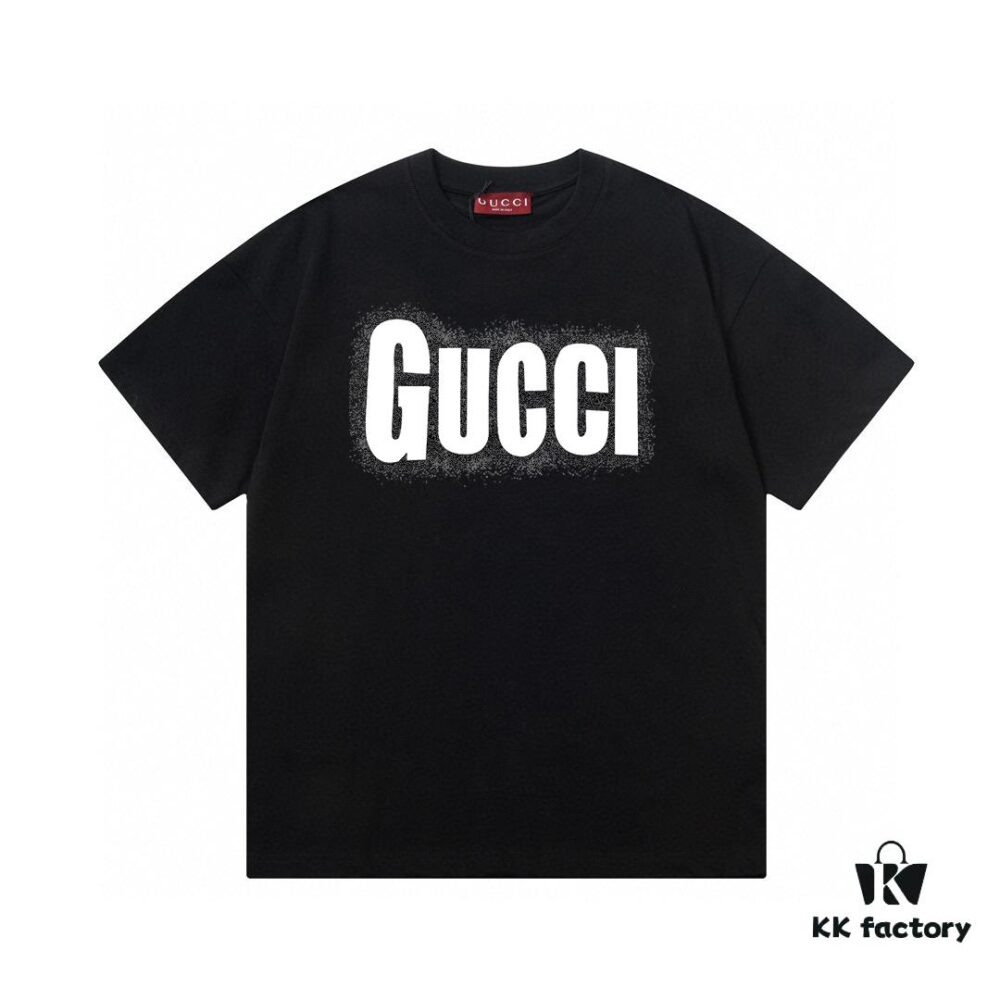 2025 Summer New Arrival Gucci Snowflake Letter Logo Print 300g Combed Cotton Crew Neck Short Sleeve T-Shirt Unisex