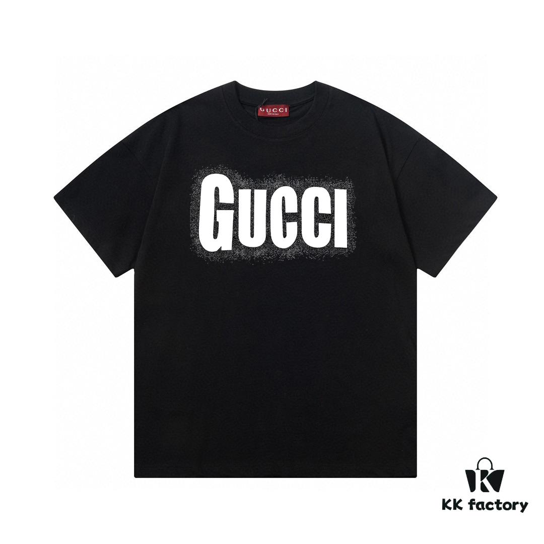 2025 Summer New Arrival Gucci Snowflake Letter Logo Print 300g Combed Cotton Crew Neck Short Sleeve T-Shirt Unisex