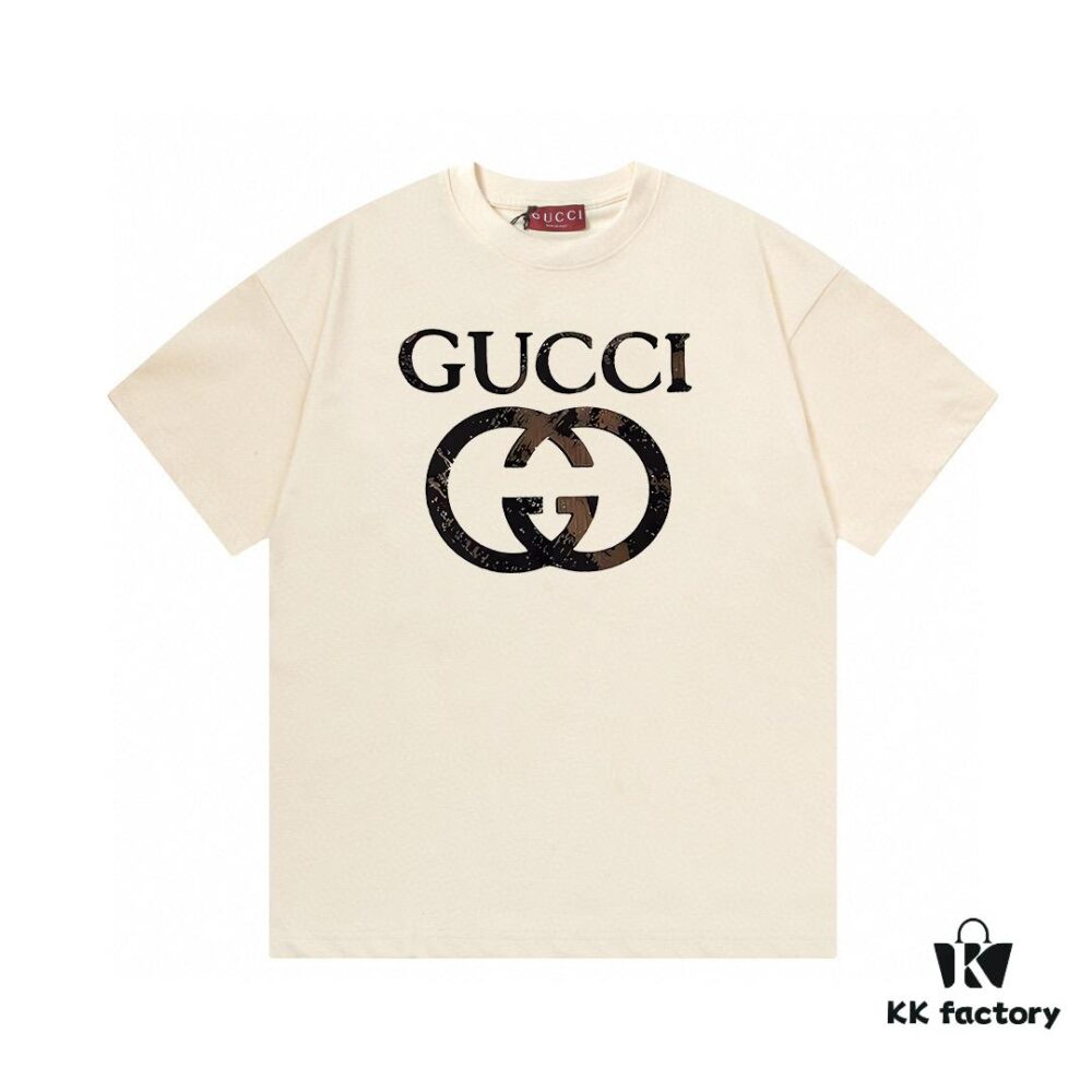 2025 Summer New Arrival GUCCI Classic Double G Logo Print 300g Combed Cotton Crew Neck Short Sleeve T-Shirt Unisex