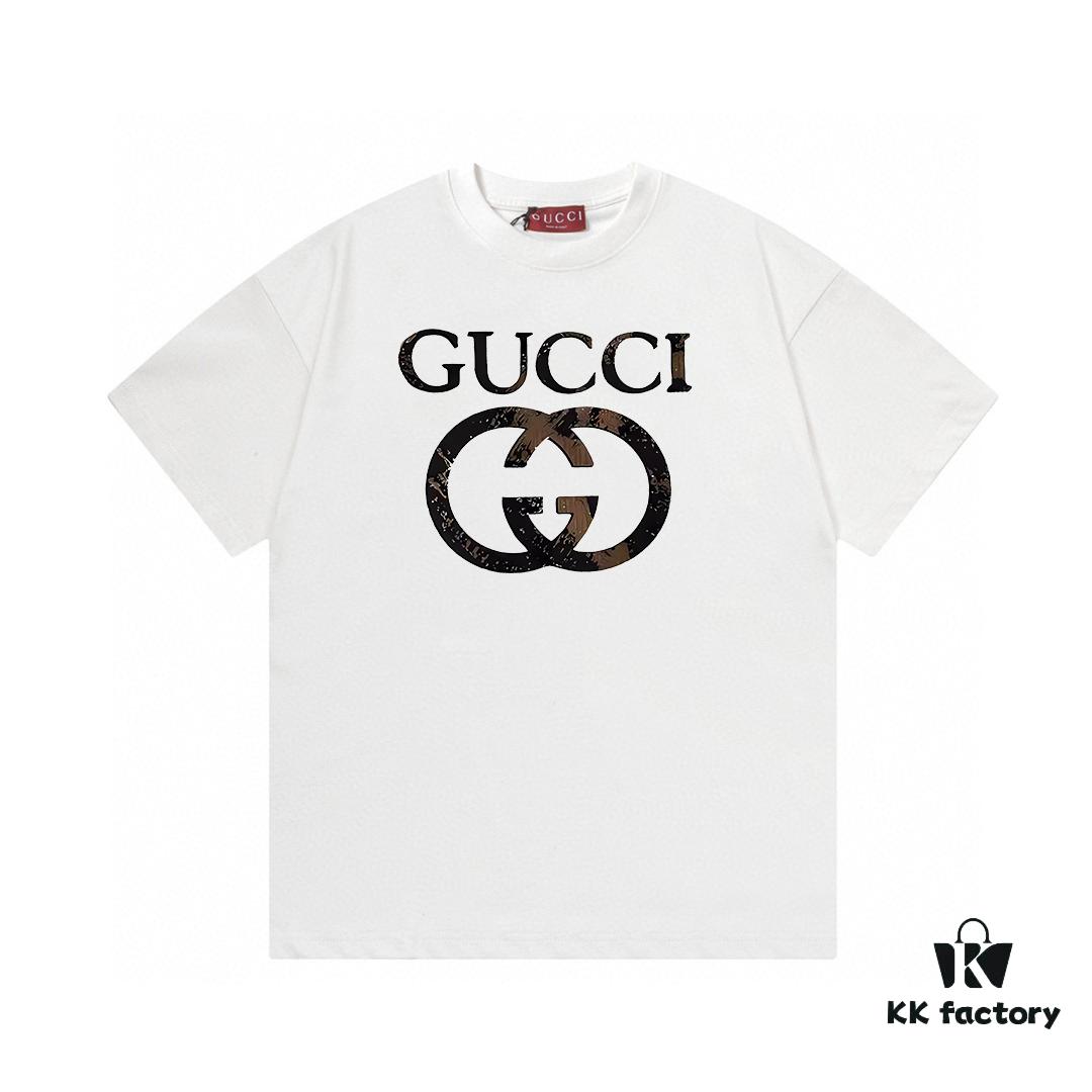 2025 Summer New Arrival Gucci Classic Double G Logo Print 300g Combed Cotton Crew Neck Short Sleeve T-Shirt Unisex