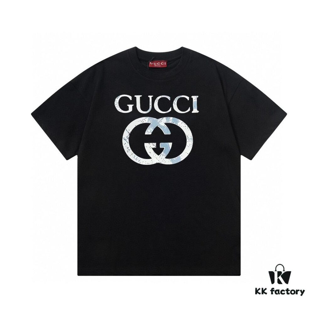 2025 Summer New Arrival Gucci Classic Double G Logo Print 300g Combed Cotton Crew Neck Short Sleeve T-Shirt Unisex