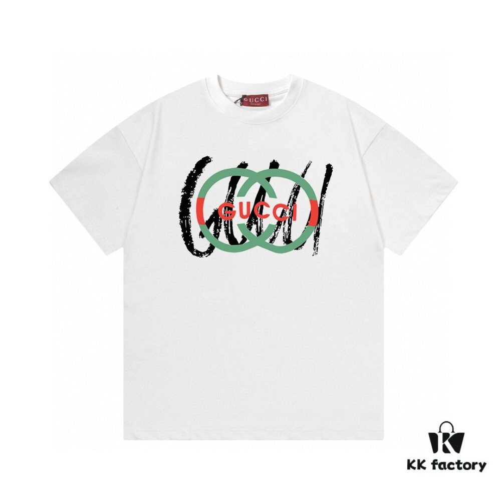 2025 Summer New Arrival Gucci Classic Double G Logo Print 300g Combed Cotton Crew Neck Short Sleeve T-Shirt Unisex