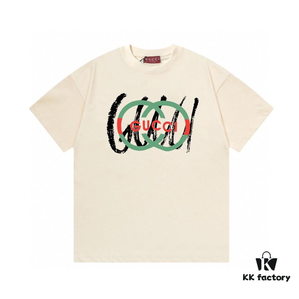 2025 Summer New Arrival Gucci Classic Double G Logo Print 300g Combed Cotton Round Neck Short Sleeve T-Shirt Unisex