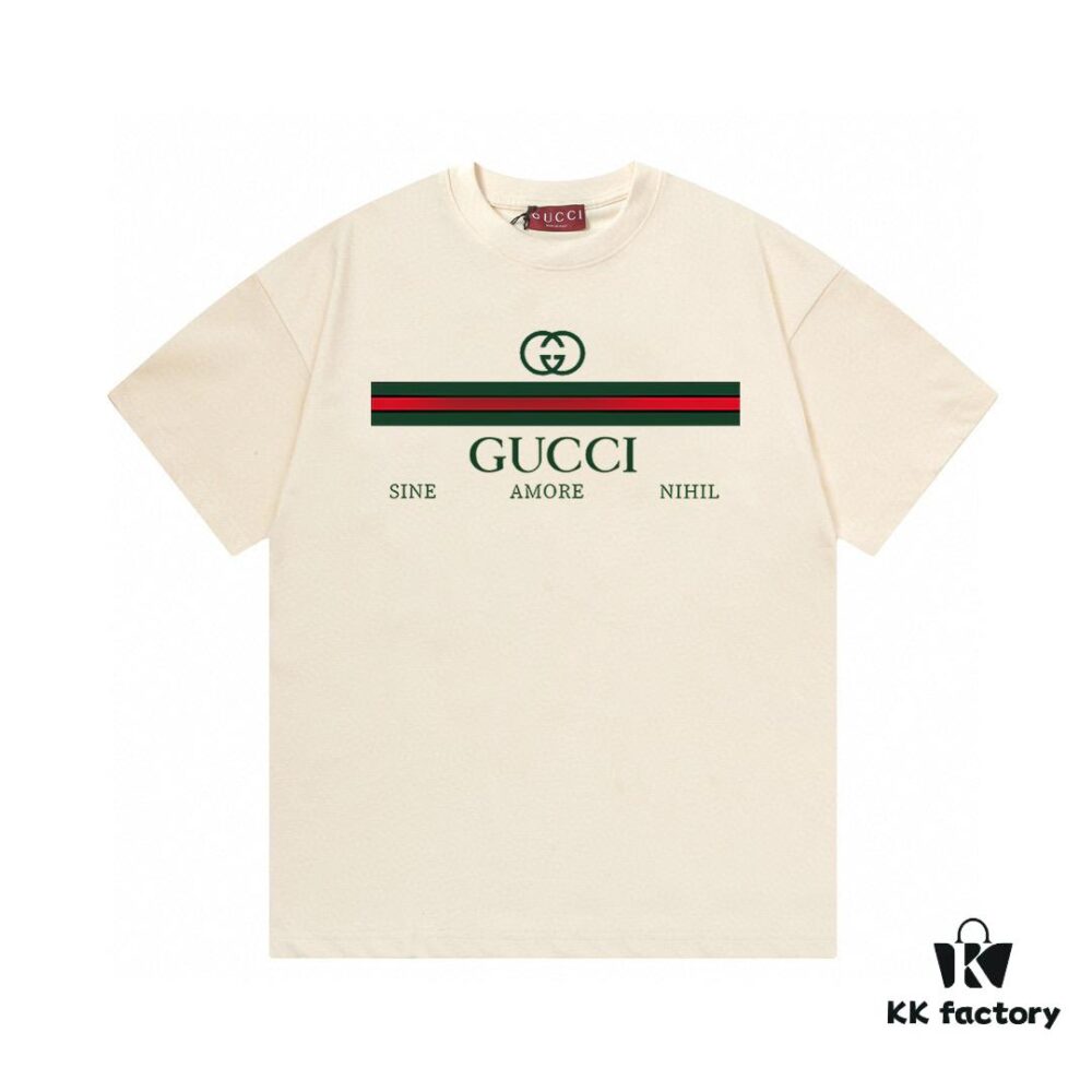 2025 Summer New Arrival Gucci Classic Double G Logo Print 300g Combed Cotton Round Neck Short Sleeve T-Shirt Unisex