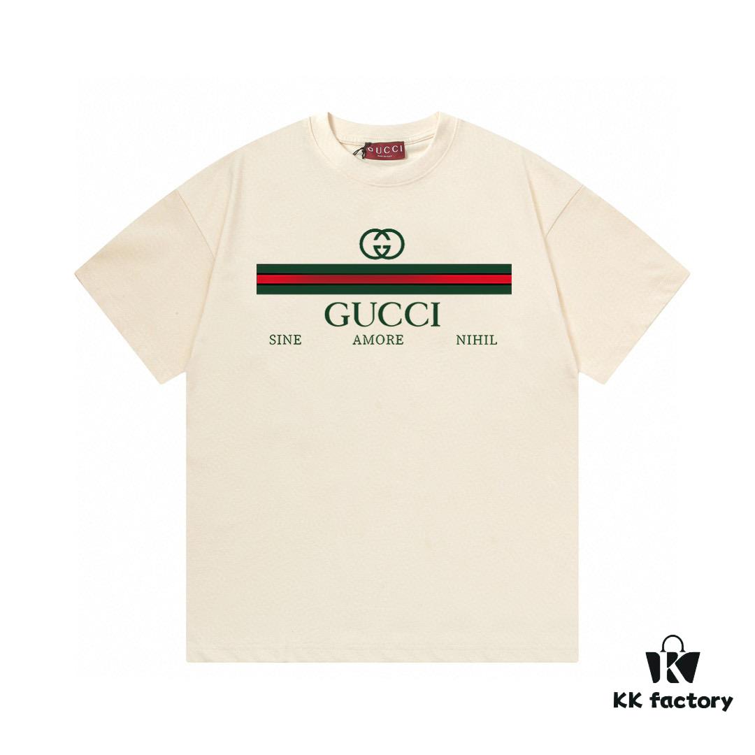 2025 Summer New Arrival Gucci Classic Double G Logo Print 300g Combed Cotton Round Neck Short Sleeve T-Shirt Unisex