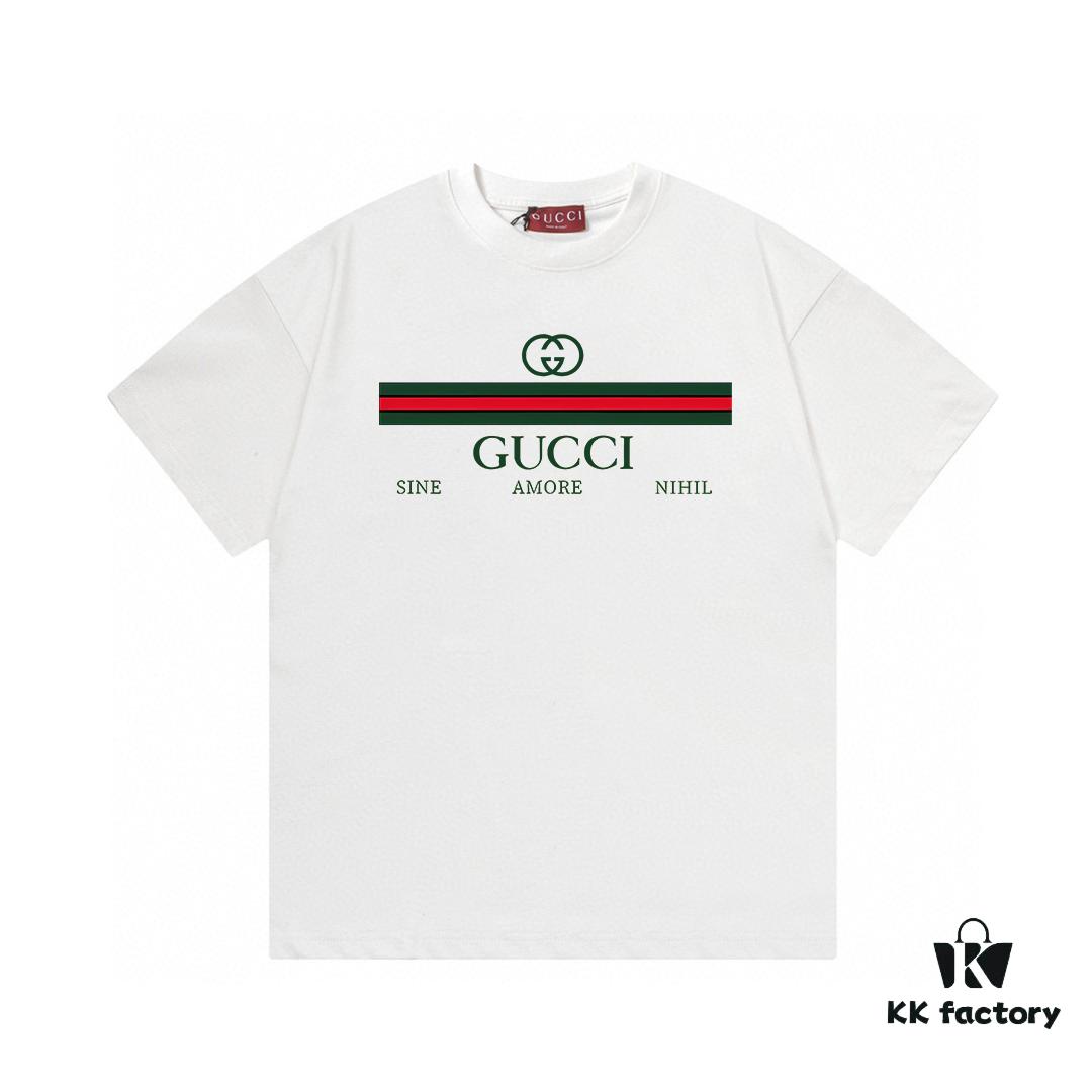 2025 Summer New Arrival Gucci Classic Double G Logo Print 300g Combed Cotton Crew Neck Short Sleeve T-Shirt Unisex