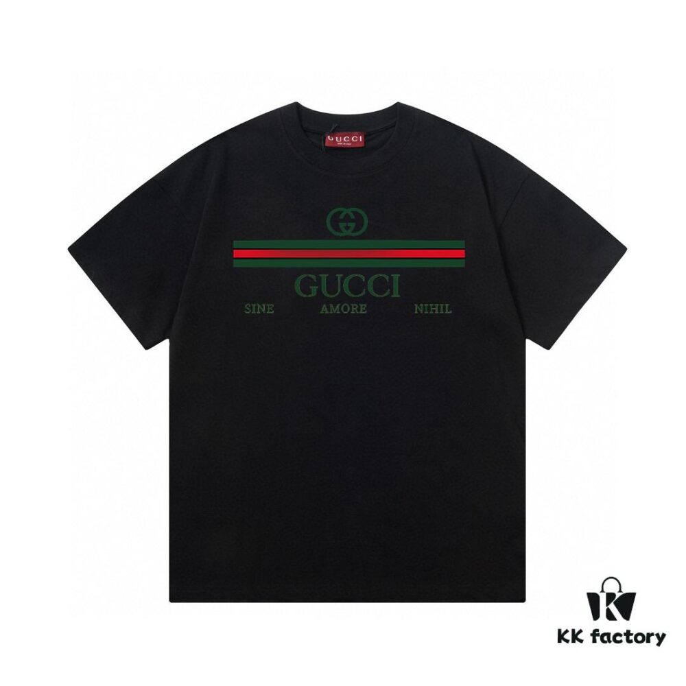 2025 Summer New Arrival Gucci Classic Double G Logo Print 300g Combed Cotton Crew Neck Short Sleeve T-Shirt Unisex