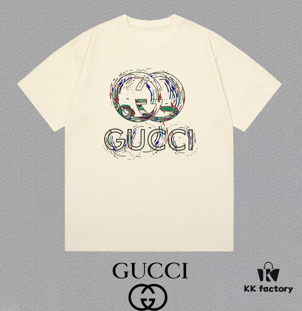 GUCCI x Artisan-Designed 25SS New Arrival Printed Round-Neck Short-Sleeve T-Shirt, 300g Heavyweight Fabric
