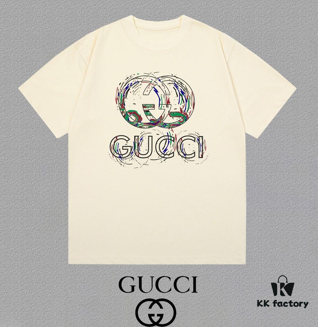 GUCCI x Artisan-Designed 25SS New Arrival Printed Round-Neck Short-Sleeve T-Shirt, 300g Heavyweight Fabric