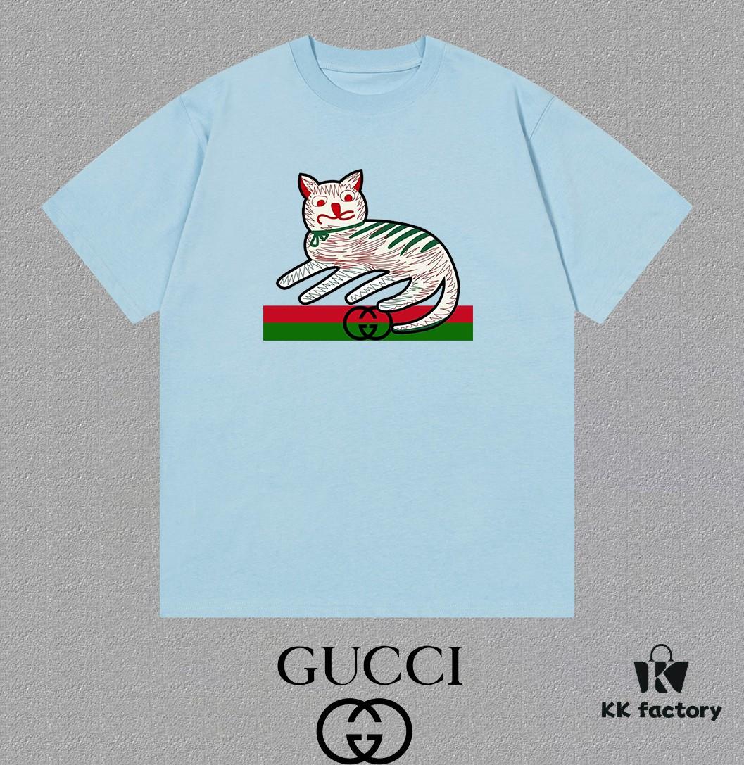 GUCCI 25SS Master-Designed New Arrival Printed Round-Neck Short-Sleeve T-Shirt 300g