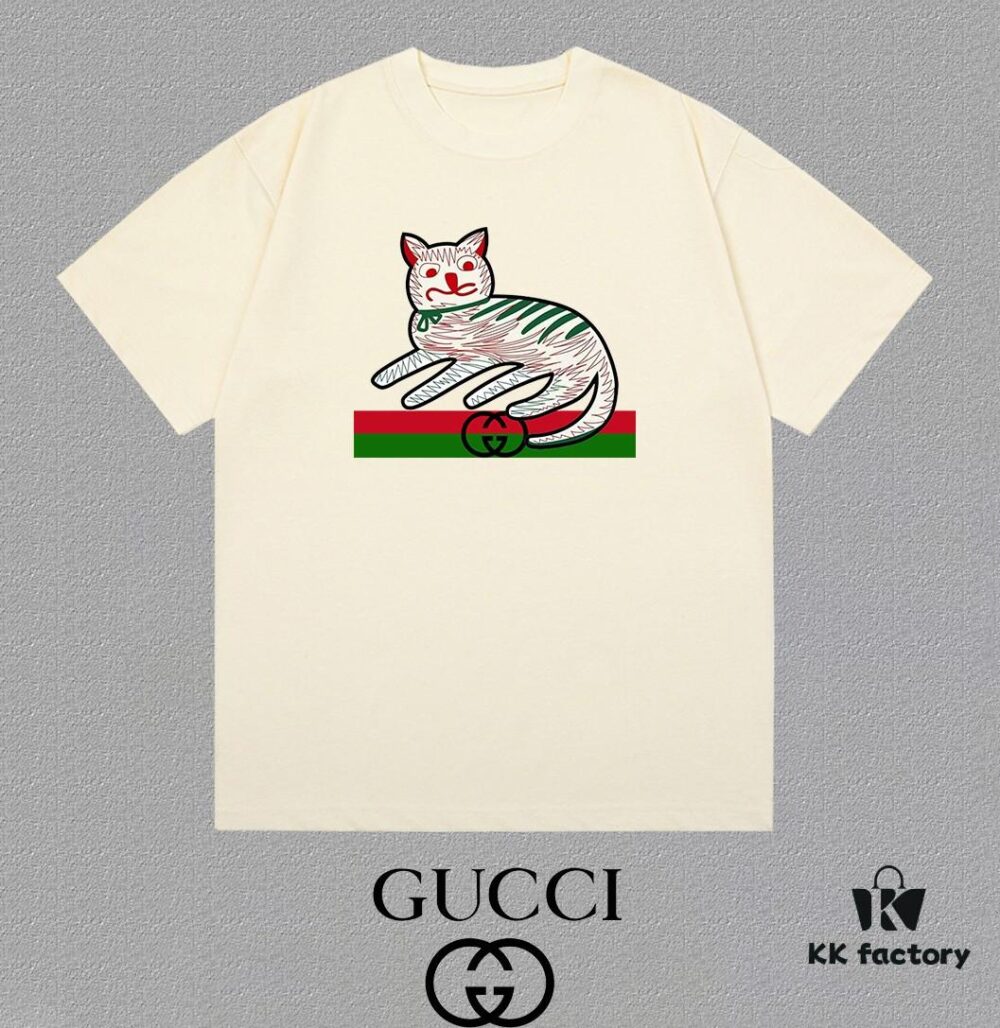 GUCCI 25SS Master-Designed New Arrival Printed Round Neck Short Sleeve T-Shirt, 300g High-Quality Fabric