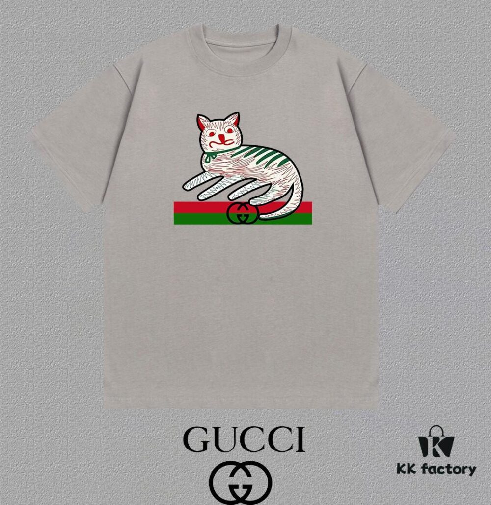 GUCCI 25SS Master-Designed New Arrival Printed Round-Neck Short-Sleeve T-Shirt, 300g