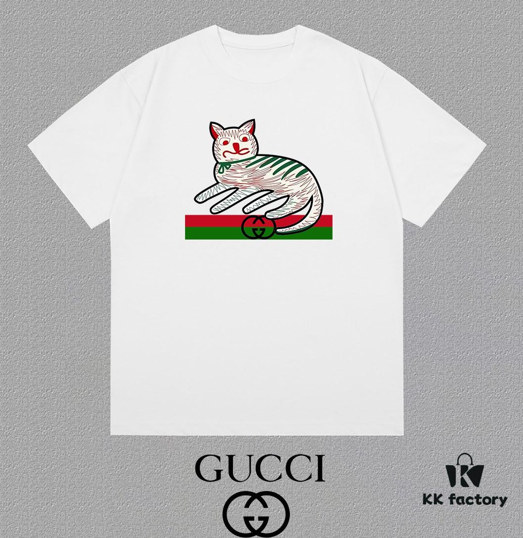 GUCCI 25SS Master-Designed New Arrival Printed Round Neck Short-Sleeve T-Shirt 300g
