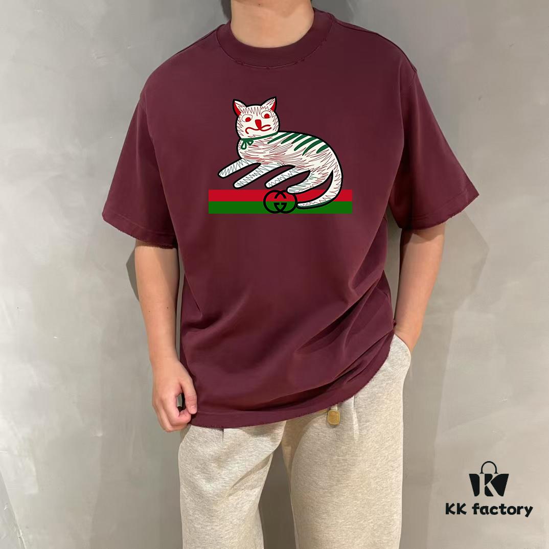 GUCCI 25SS Master-Designed Brand New Fashion Print Round Neck Short-Sleeve T-Shirt 300g