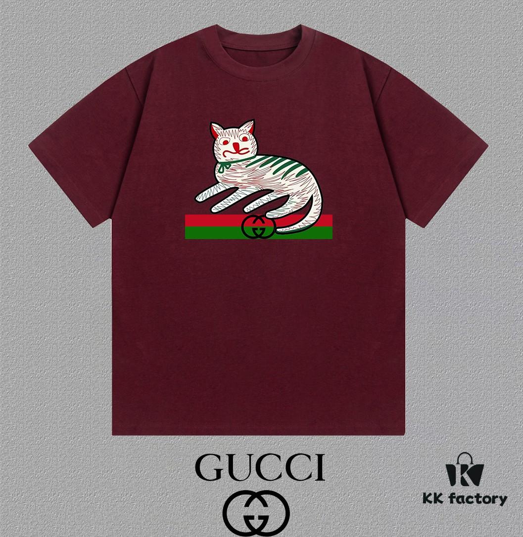 GUCCI 25SS Master-Designed Brand New Fashion Print Round Neck Short-Sleeve T-Shirt 300g