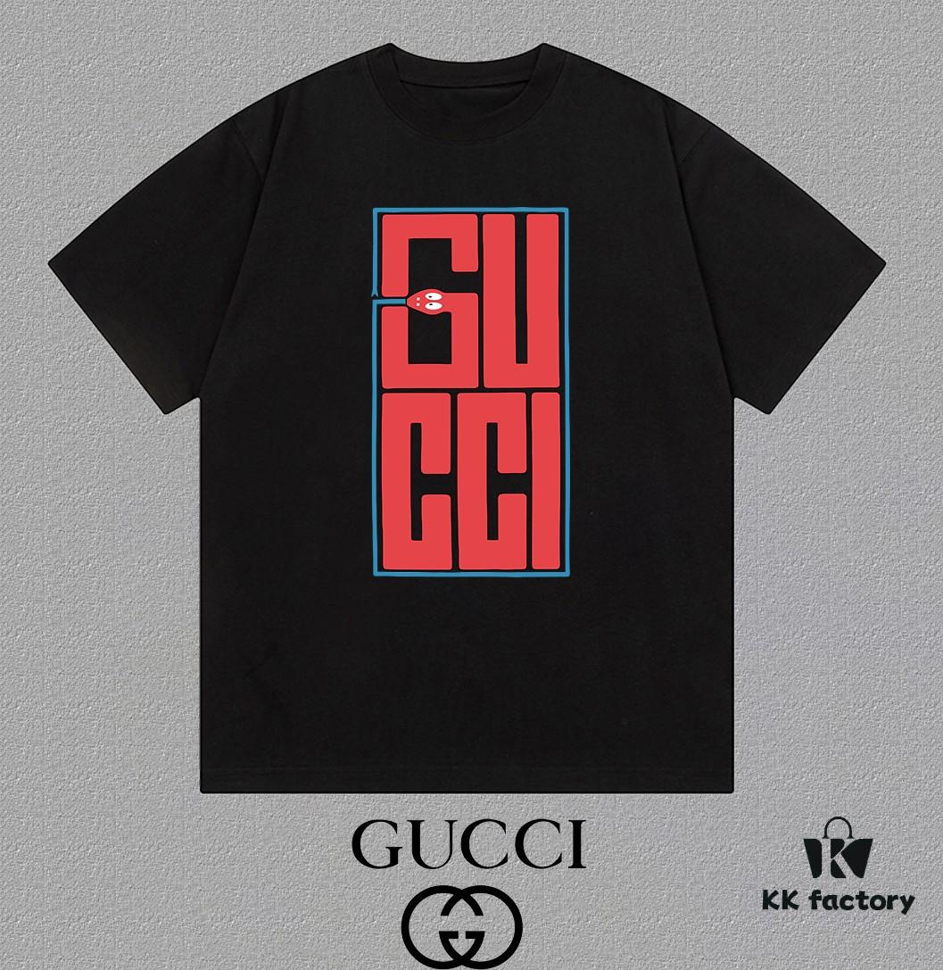 GUCCI 25SS Master-Designed Brand New Fashion Print Round-Neck Short-Sleeve T-Shirt, 300g