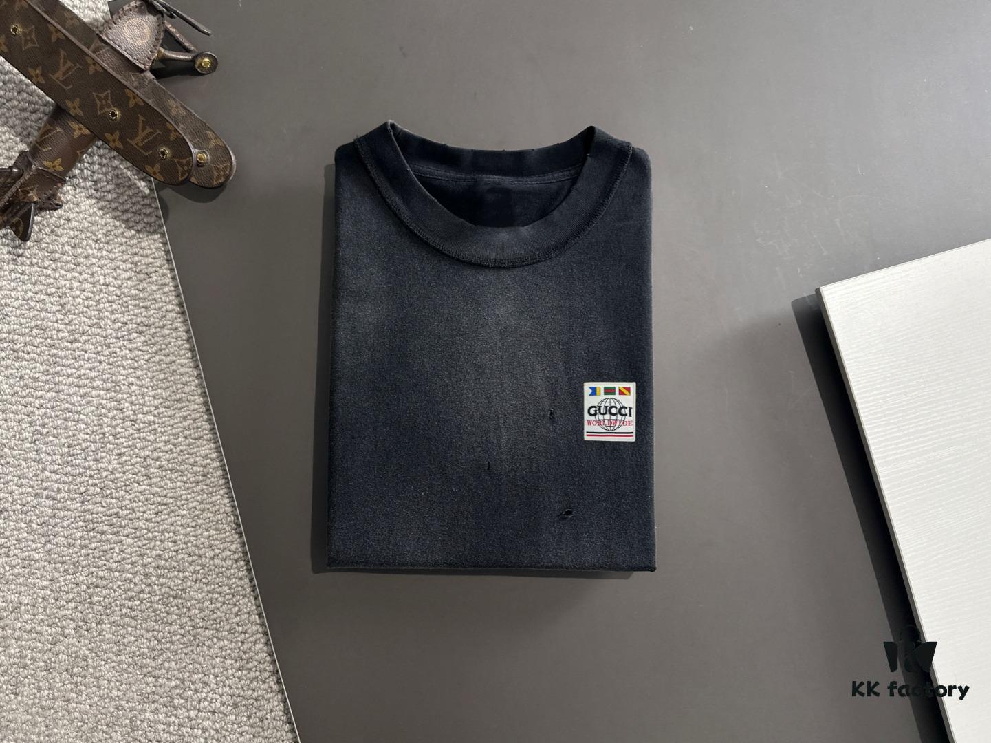 High-Quality GUCCI 2025 Spring/Summer New Men's Tie-Dye Washed Short-Sleeve T-Shirt