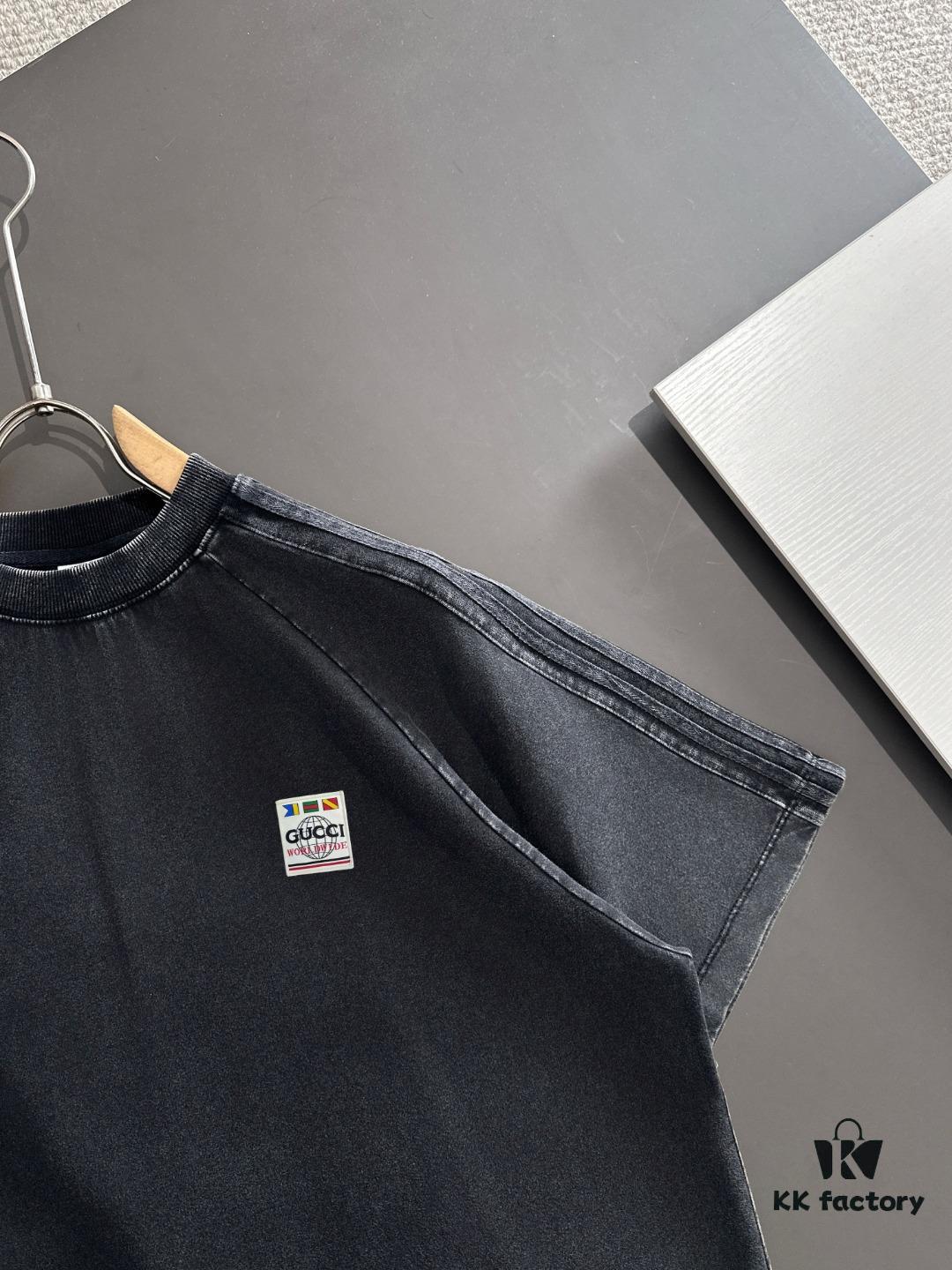 High-Quality GUCCI 2025 Spring/Summer New Men's Tie-Dye Washed Short-Sleeve T-Shirt