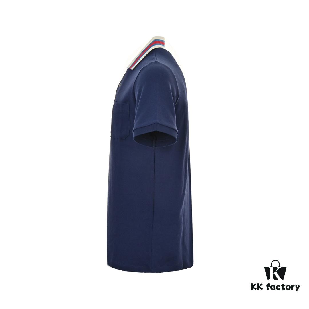 Gucci 24SS Polo Shirt with Striped Collar and Embroidered Double G Logo