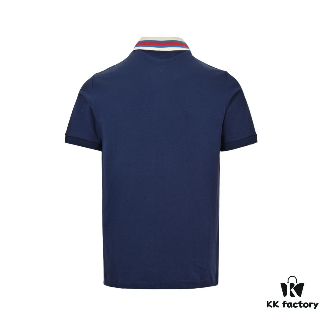 Gucci 24SS Polo Shirt with Striped Collar and Embroidered Double G Logo