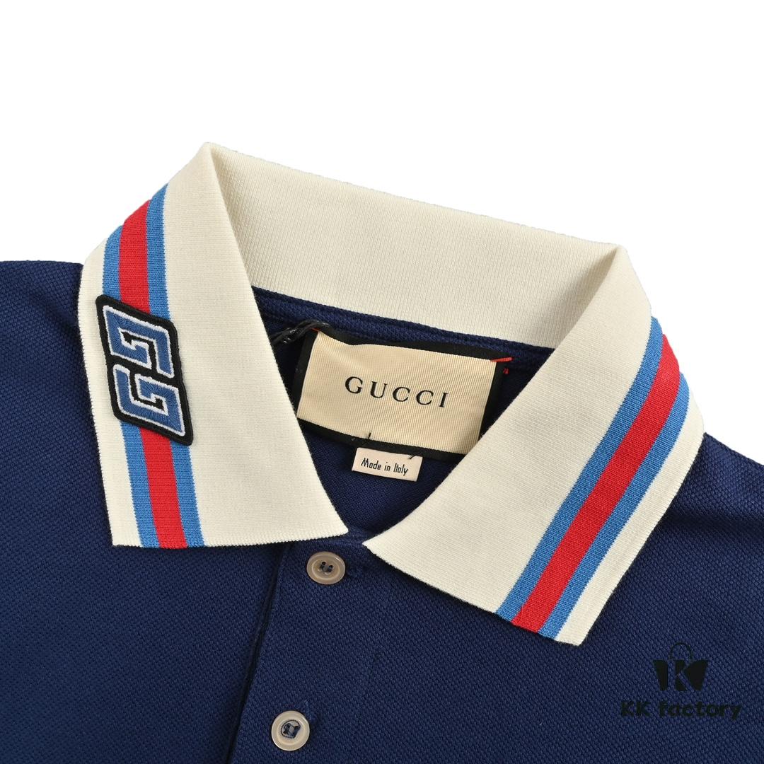 Gucci 24SS Polo Shirt with Striped Collar and Embroidered Double G Logo