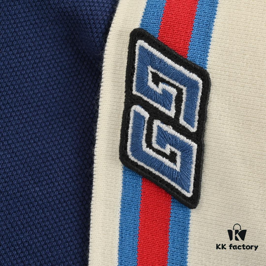 Gucci 24SS Polo Shirt with Striped Collar and Embroidered Double G Logo