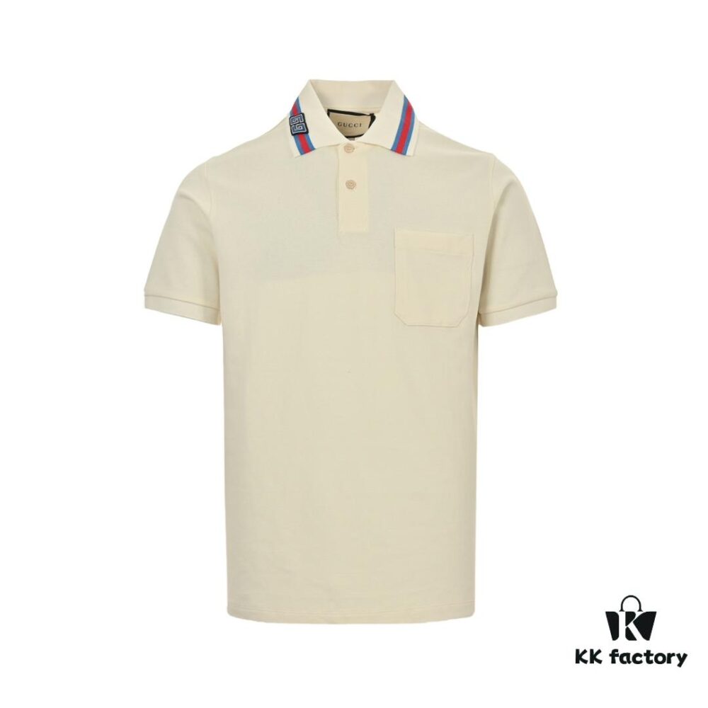 Gucci 24SS Polo Short Sleeve with Striped Collar and Embroidered Double G