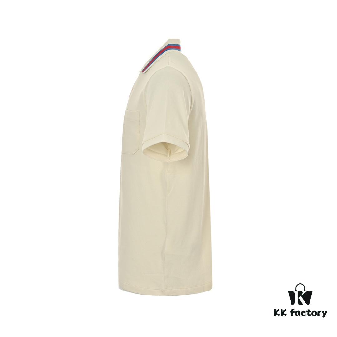 Gucci 24SS Polo Short Sleeve with Striped Collar and Embroidered Double G