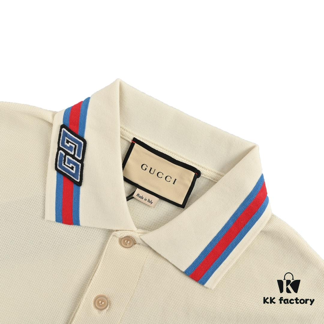 Gucci 24SS Polo Short Sleeve with Striped Collar and Embroidered Double G