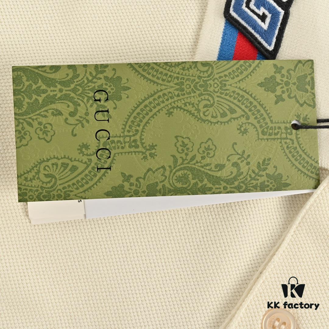 Gucci 24SS Polo Short Sleeve with Striped Collar and Embroidered Double G