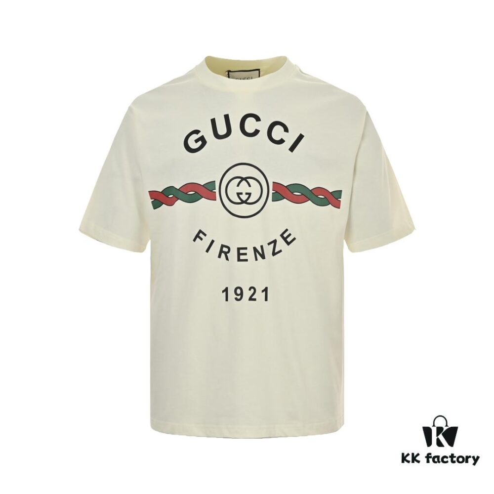 Gucci 22SS Braided Logo Letter Print Short Sleeve T-Shirt