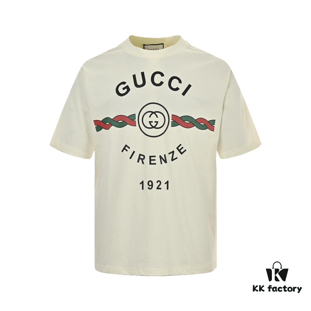 Gucci 22SS Braided Logo Letter Print Short Sleeve T-Shirt