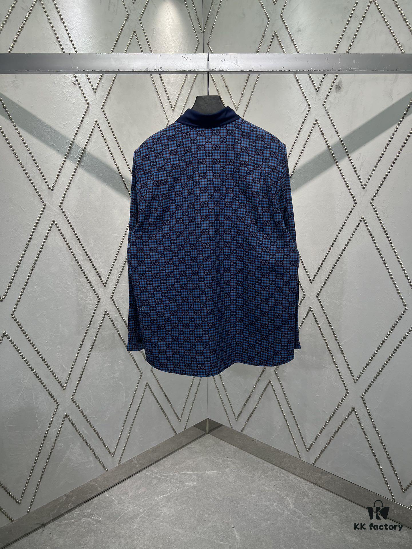 G Collection 25SS New Loose-Fit Shirt Made from GG Vichy Cotton-Wool Blend Jacquard Fabric with Mother-of-Pearl Buttons for a Refined and Elegant Style