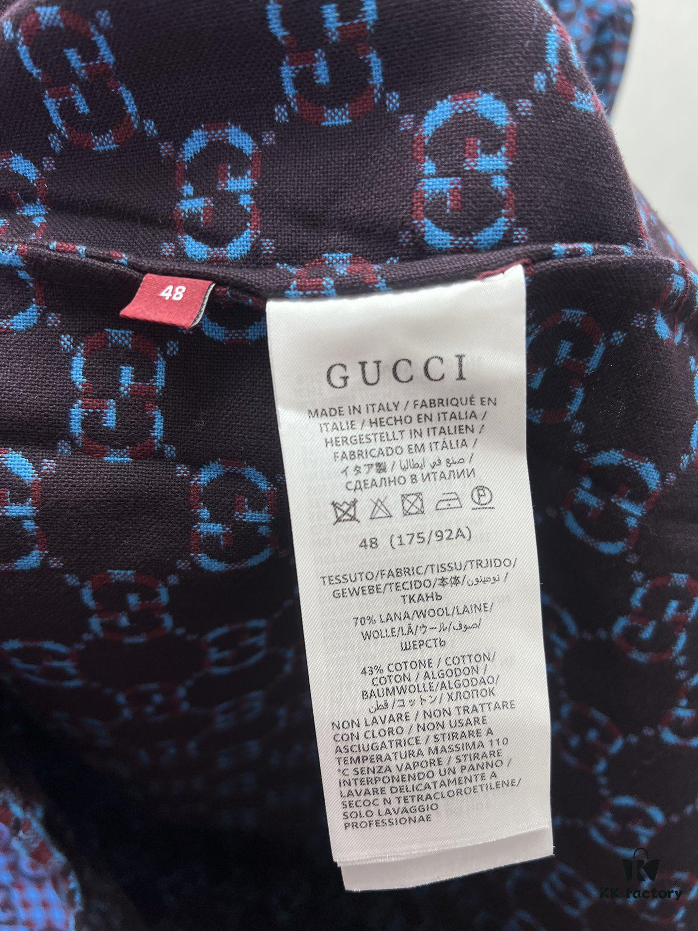 G Collection 25SS New Loose-Fit Shirt Made from GG Vichy Cotton-Wool Blend Jacquard Fabric with Mother-of-Pearl Buttons for a Refined and Elegant Style