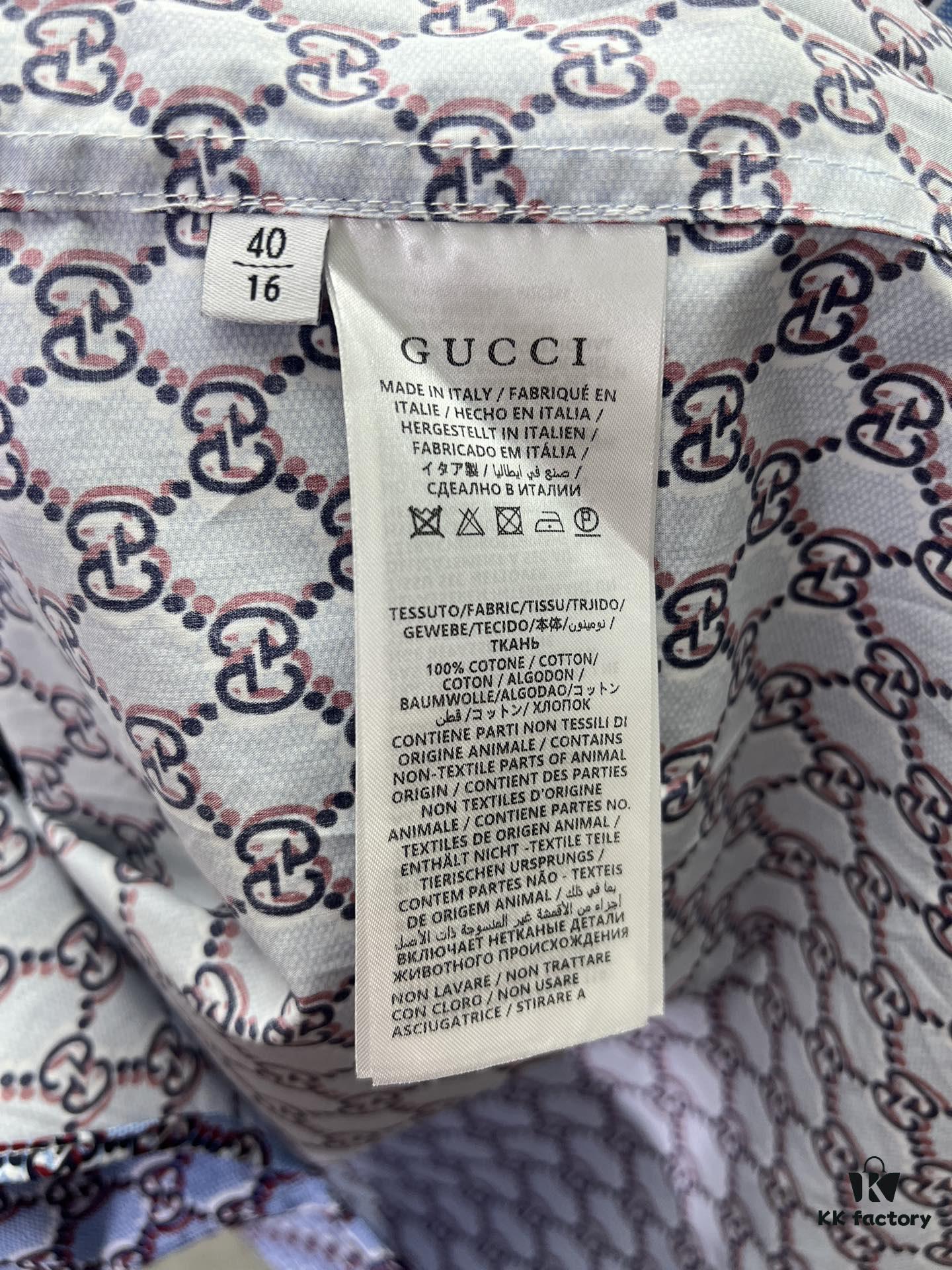Gucci 25SS New Arrival Cotton Shirt in Light Blue and Ancho Red with GG Shadow Print