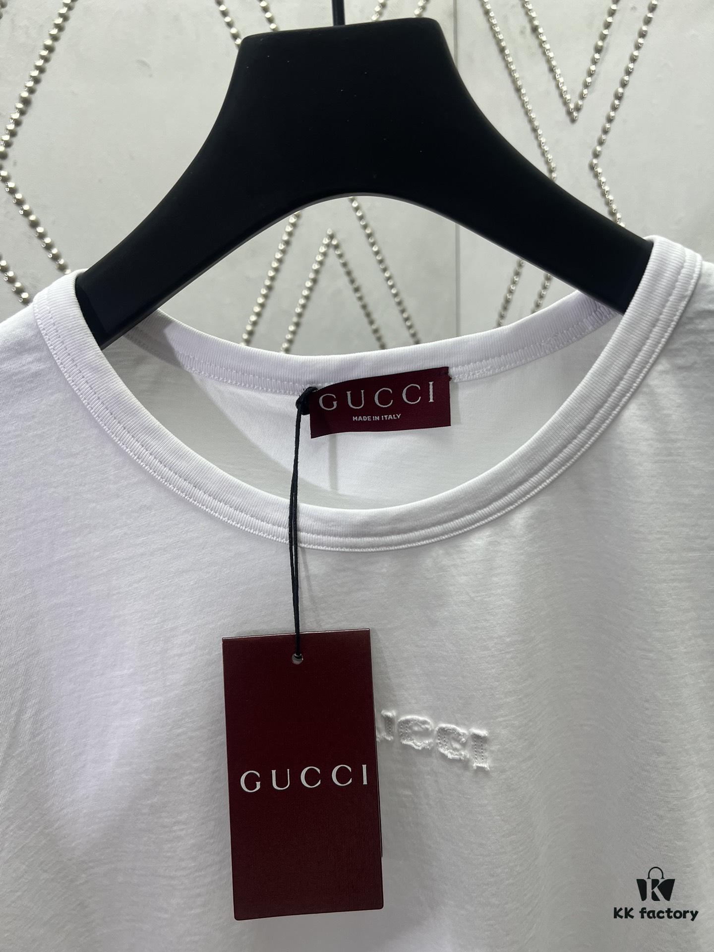Gucci 25SS New Arrival Oversized Knit Cotton T-Shirt with Gucci Embroidery