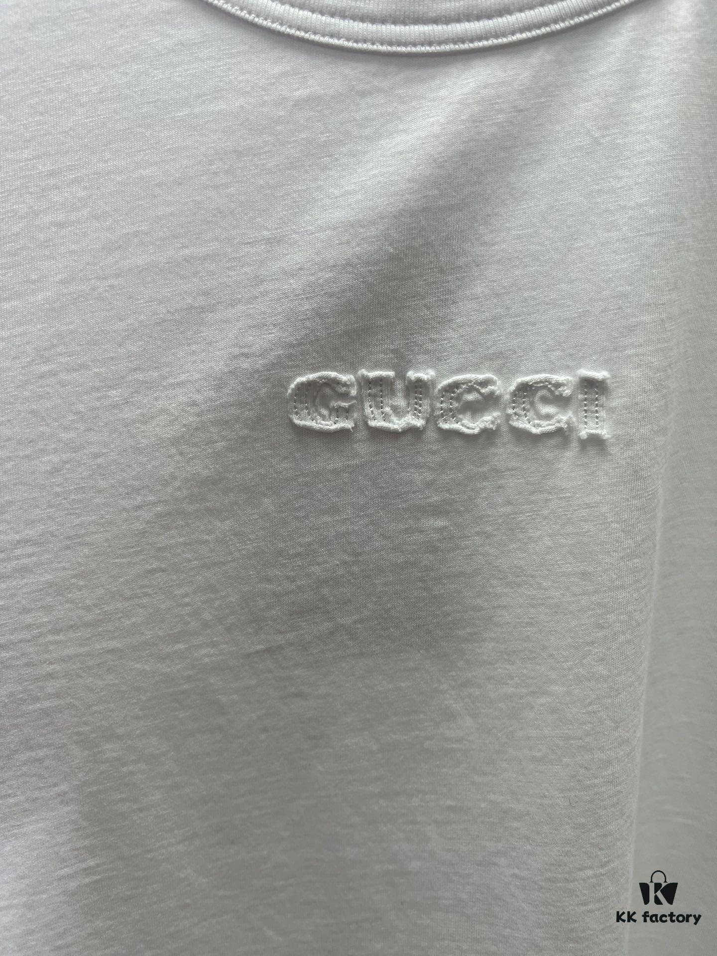 Gucci 25SS New Arrival Oversized Knit Cotton T-Shirt with Gucci Embroidery