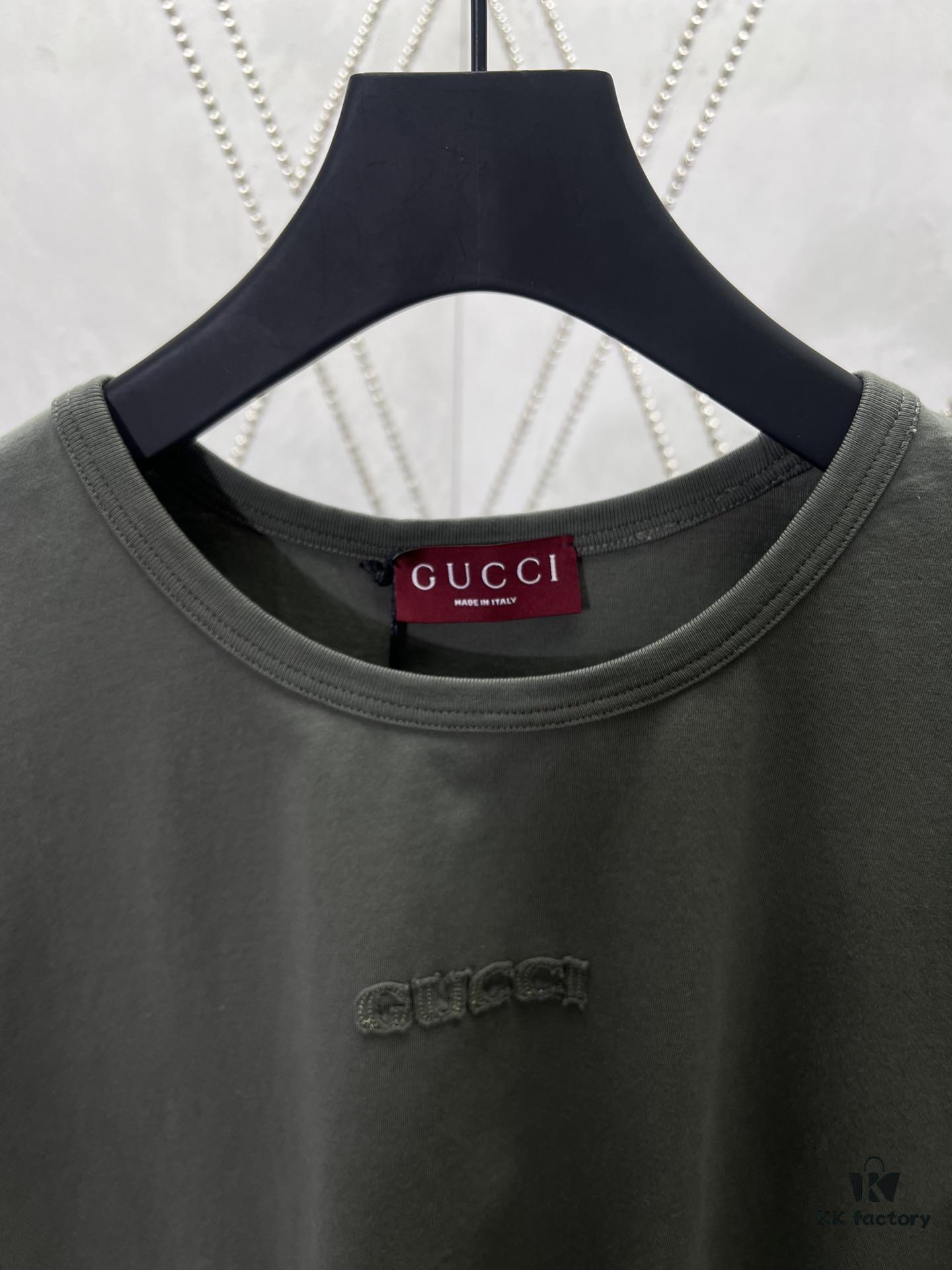 Gucci 25SS New Arrival Oversized Knit Cotton T-Shirt with Gucci Embroidery
