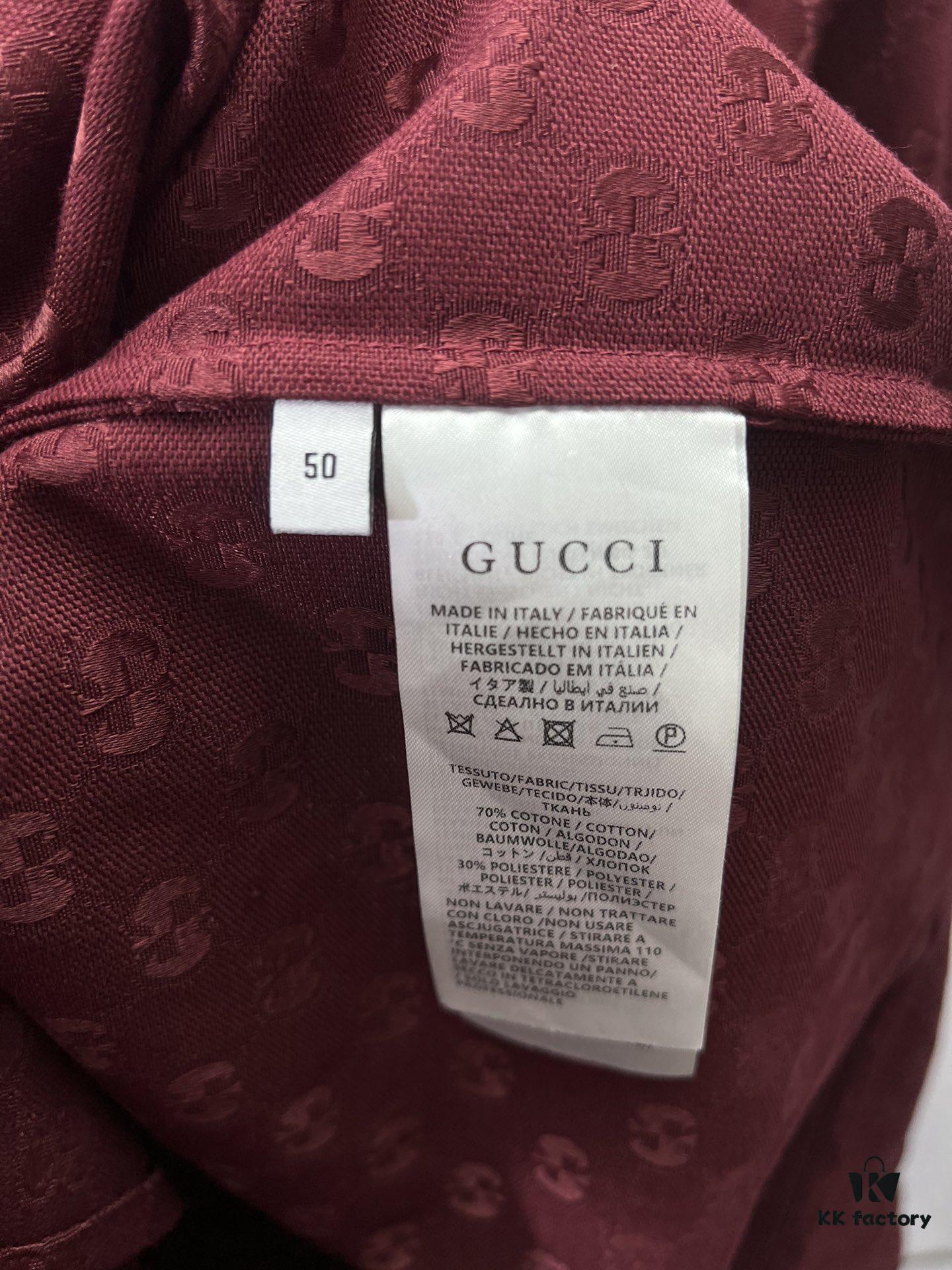 Gucci 25SS New Arrival Letter Intertwined Pattern Shirt Inspired by Founder Guccio Gucci's Name, Crafted in GG Canvas with Side Slits