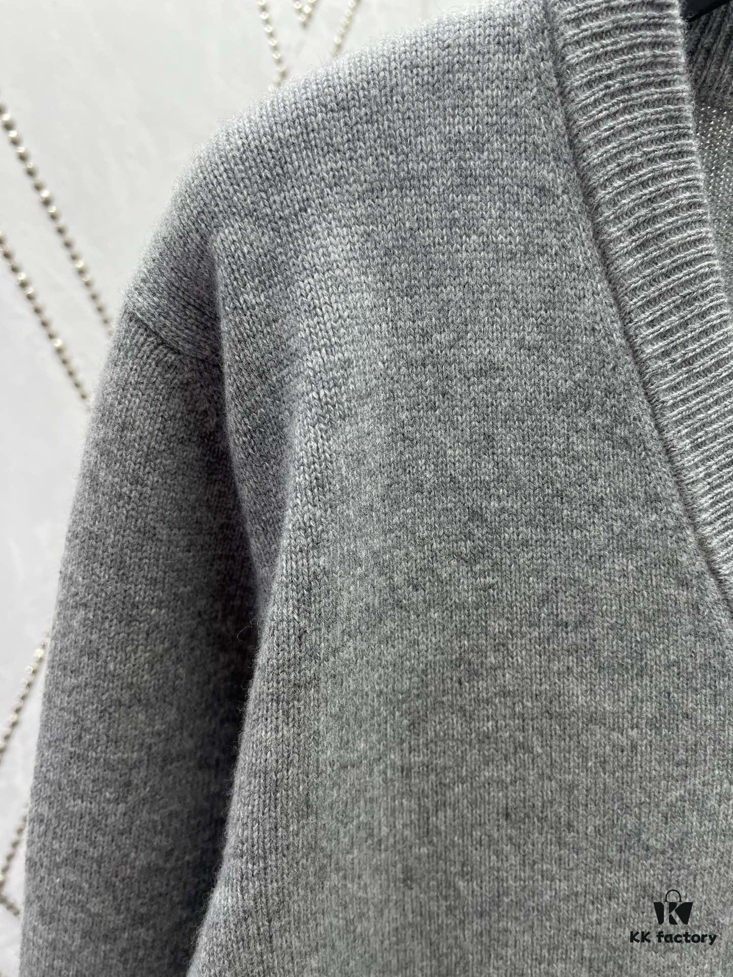 G House 25SS New Arrival Wool Cashmere Blend Knit Cardigan Featuring Refreshed Brand Pattern with Color-Contrast Bright Pink Accents, Creating Delicate Intarsia Effects on Front and Back