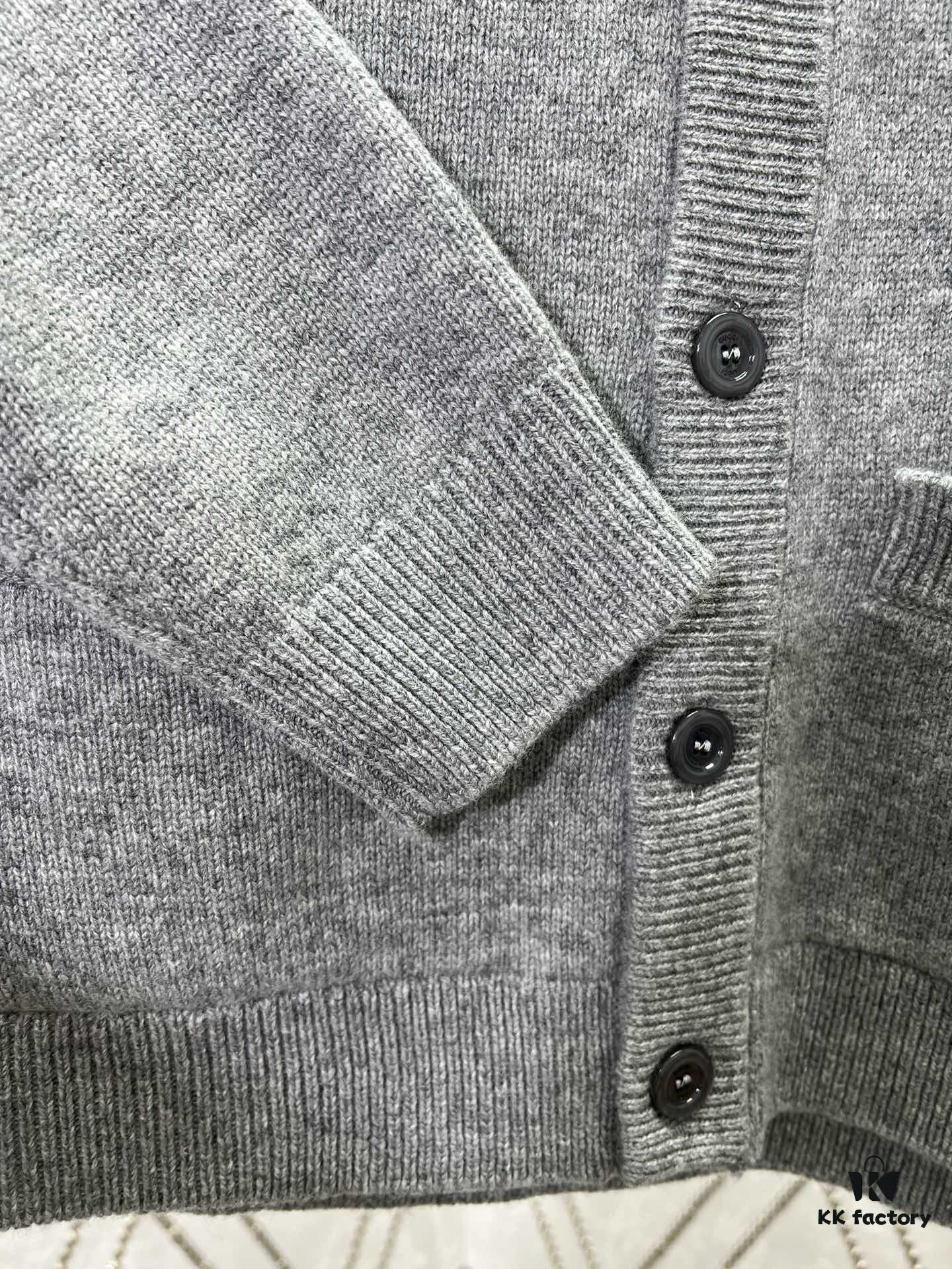 G House 25SS New Arrival Wool Cashmere Blend Knit Cardigan Featuring Refreshed Brand Pattern with Color-Contrast Bright Pink Accents, Creating Delicate Intarsia Effects on Front and Back