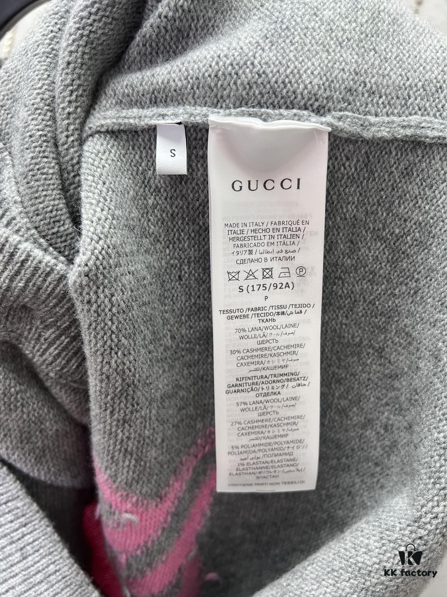 G House 25SS New Arrival Wool Cashmere Blend Knit Cardigan Featuring Refreshed Brand Pattern with Color-Contrast Bright Pink Accents, Creating Delicate Intarsia Effects on Front and Back