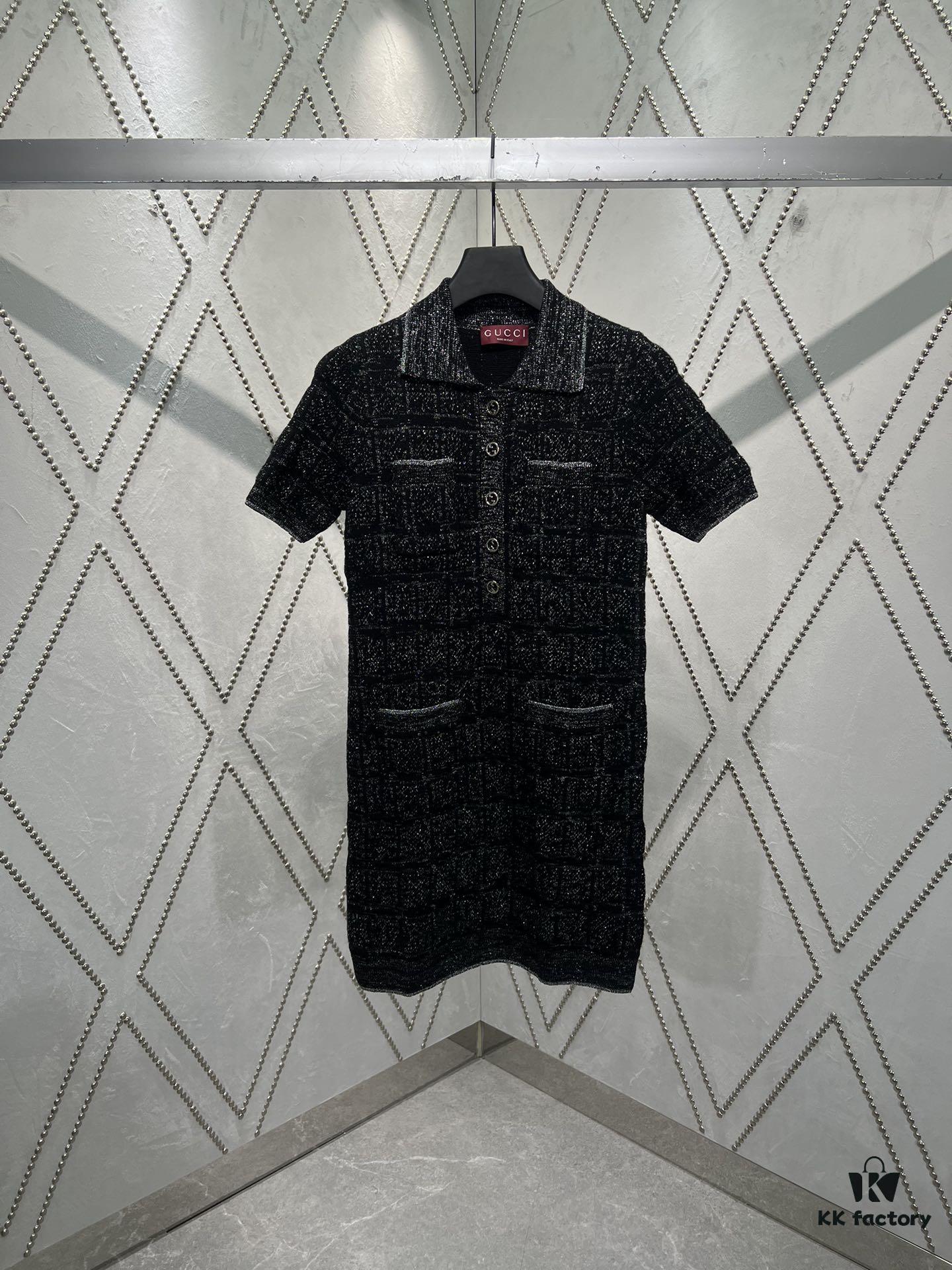 Gucci 25SS New Round Neck Top Crafted from Premium Wool with Metallic Thread Tartan Jacquard Fabric, Featuring a Circular Interlocking Double G Button on the Back