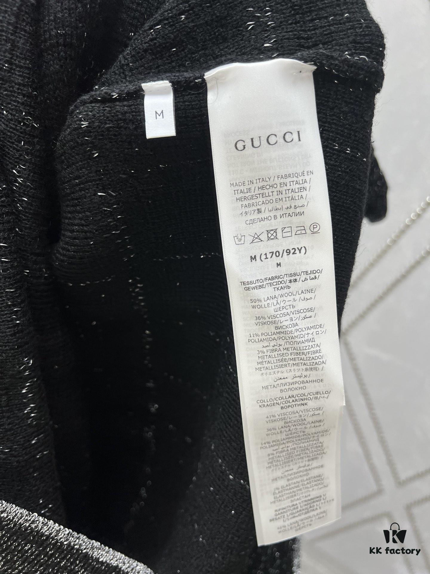 Gucci 25SS New Round Neck Top Crafted from Premium Wool with Metallic Thread Tartan Jacquard Fabric, Featuring a Circular Interlocking Double G Button on the Back